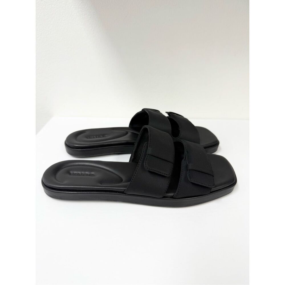 Vince Nylon Leather Black Rhode Double Strap Slide Sandals Size 10